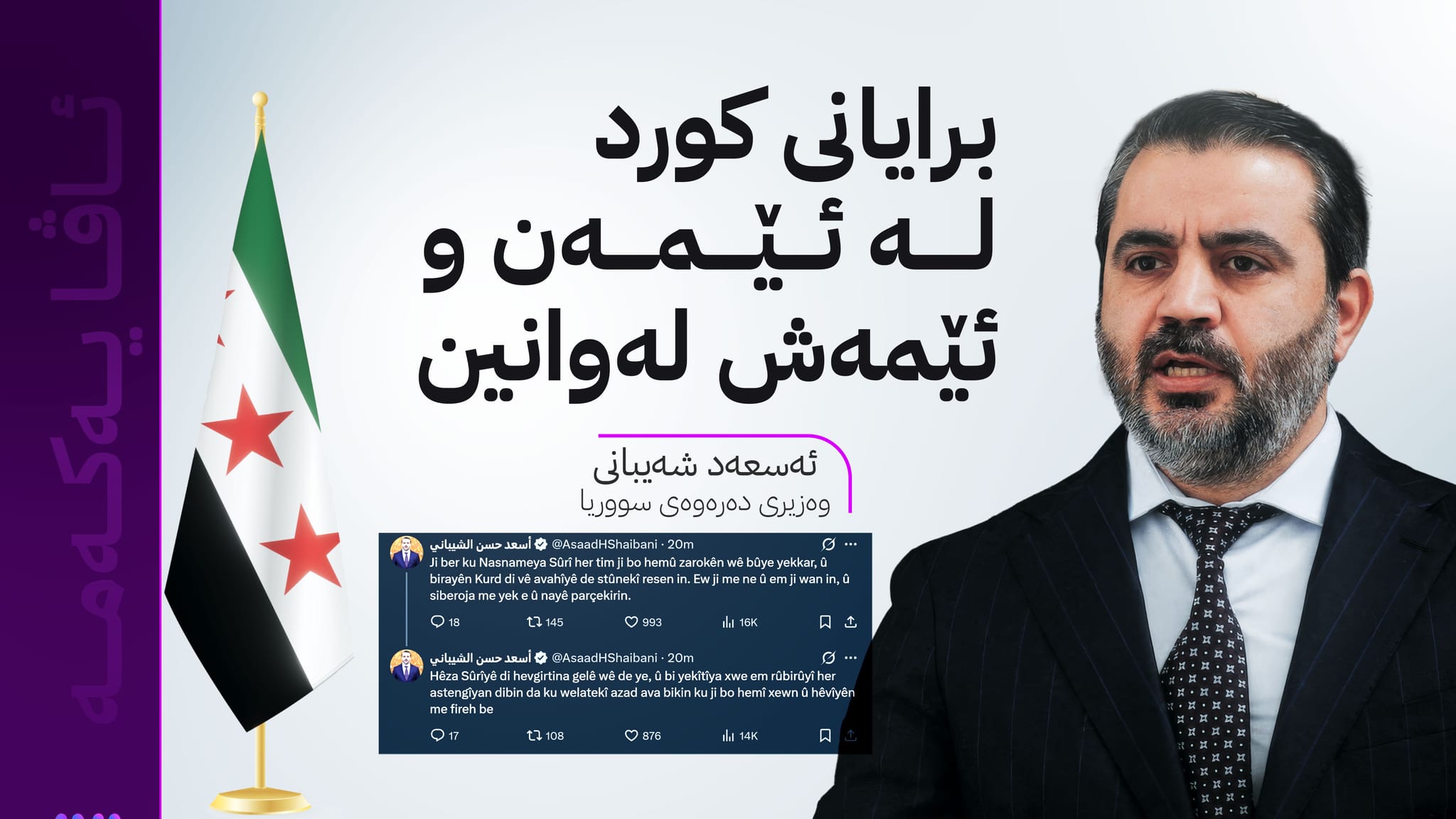 ئەسعەد شەیبانی: برا کوردەکانمان پایەکی ڕاستەقینەی ناسنامەی سووریان