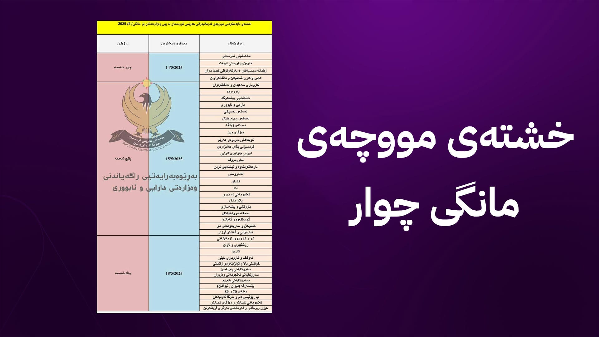 خشتەی مووچەی مانگی چوار بڵاوکرایەوە